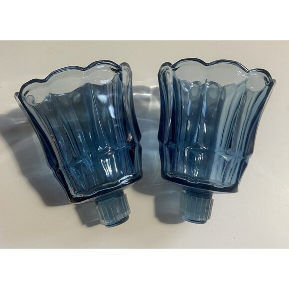 Homco Starlight Blue Tulip Lotus Peg Votive Candle Holders Set Of 2 Vintage EUC - Picture 1 of 4